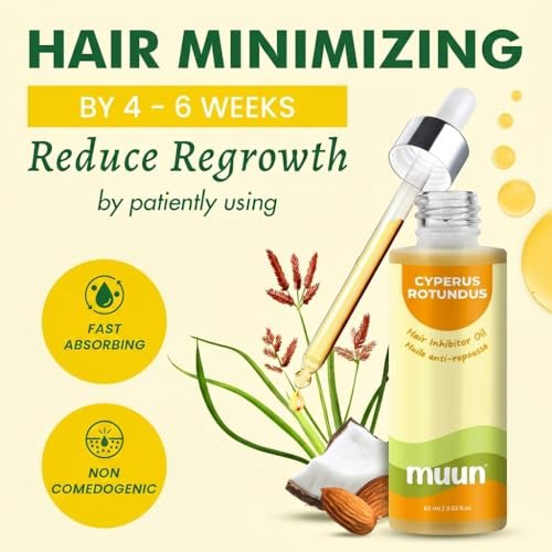 Muun Cyperus Rotundus Öl – Reduziert unerwünschten Haarwuchs, verlangsamt das Nachwachsen – After-Shave-Öl für Gesicht, Bikini, Achseln, Körper – Feuchtigkeitsspendender & nährender Haarwuchshemmer, 100% natürlich