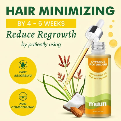 Muun Cyperus Rotundus Öl – Reduziert unerwünschten Haarwuchs, verlangsamt das Nachwachsen – After-Shave-Öl für Gesicht, Bikini, Achseln, Körper – Feuchtigkeitsspendender & nährender Haarwuchshemmer, 100% natürlich