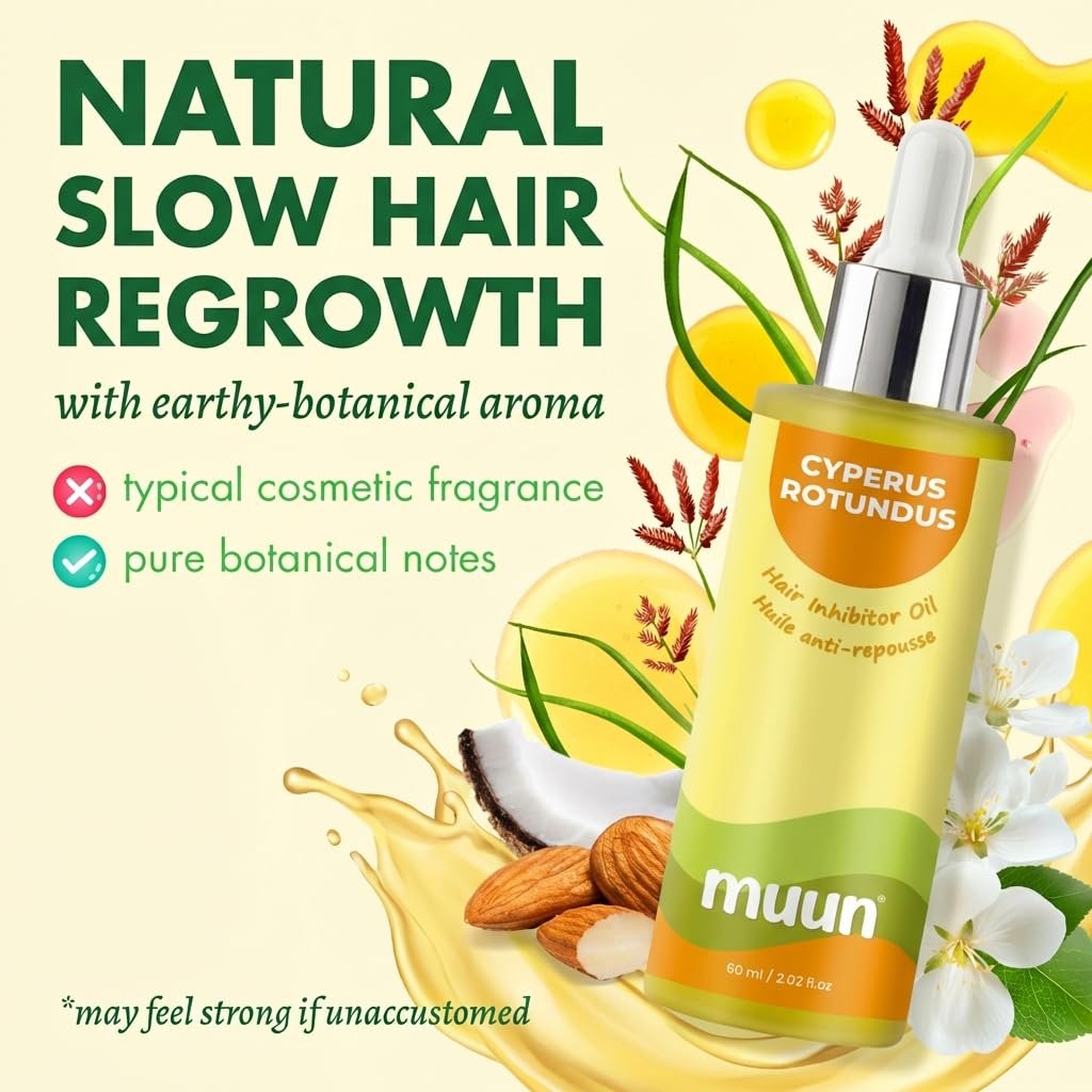 Muun Cyperus Rotundus Öl – Reduziert unerwünschten Haarwuchs, verlangsamt das Nachwachsen – After-Shave-Öl für Gesicht, Bikini, Achseln, Körper – Feuchtigkeitsspendender & nährender Haarwuchshemmer, 100% natürlich