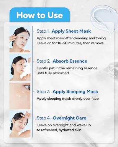 Bano Derma Expert 2-Schritt Feuchtigkeits-Gesichtsmaske – 2-in-1 Hydratisierende Sheet & Schlafmaske mit Hyaluronsäure, Ceramid & Niacinamid | Unterstützt die Hautbarriere & den Glow | Koreanische Hautpflege | 7 Blätter