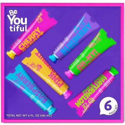 BeYoutiful Hand Lotion Set für Teenager – 6 fruchtige Reisegrößen-Cremes für Übernachtungen, BFF-Partys, Mädchengeschenke – Veganer Feuchtigkeitsspender für trockene Haut mit Sheabutter