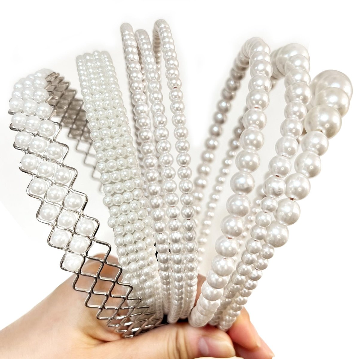 YONOY Perlen-Stirnbänder für Damen, Weiße Kunstperlen-Haarbänder, 6er-Pack, Ideal für Hochzeiten & besondere Anlässe
