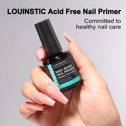LOUINSTIC Säurefreier Nail Primer 15 ml – Hema-freier Nagelvorbereiter für UV-Gel, Builder Gel, Gelpolitur & Acrylnägel – kein Brennen & kein Abheben – schnell trocknend, geruchsarm, reizarm – für Salon & Zuhause