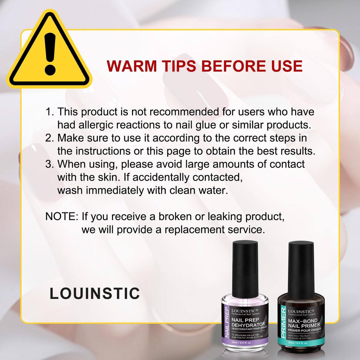 LOUINSTIC Säurefreier Nail Primer 15 ml – Hema-freier Nagelvorbereiter für UV-Gel, Builder Gel, Gelpolitur & Acrylnägel – kein Brennen & kein Abheben – schnell trocknend, geruchsarm, reizarm – für Salon & Zuhause