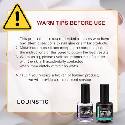 LOUINSTIC Säurefreier Nail Primer 15 ml – Hema-freier Nagelvorbereiter für UV-Gel, Builder Gel, Gelpolitur & Acrylnägel – kein Brennen & kein Abheben – schnell trocknend, geruchsarm, reizarm – für Salon & Zuhause