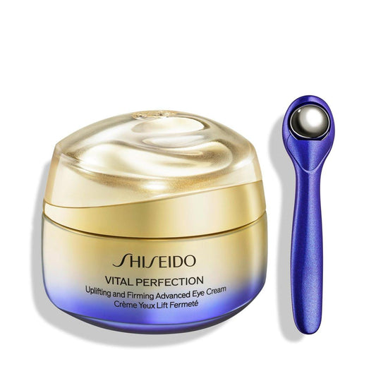 Shiseido Vital Perfection Uplifting and Firming Advanced Eye Cream – 15 ml – Reduziert Tränensäcke, Falten & dunkle Augenringe – Inklusive Massageroller