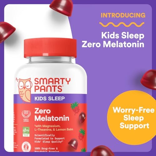 SmartyPants Kids Sleep Gummies ohne Melatonin – L-Theanin, Zitronenmelisse & Magnesium – Erdbeergeschmack – 60 Stück