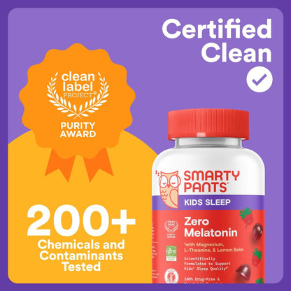 SmartyPants Kids Sleep Gummies ohne Melatonin – L-Theanin, Zitronenmelisse & Magnesium – Erdbeergeschmack – 60 Stück