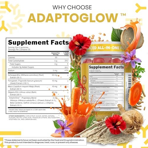 Clean Nutra Maca Root Gummies mit Ashwagandha, Fenugreek, Slippery Elm, Safran, Hibiskus, Beta-Carotin & Vitamin A für Frauen – 60 vegane Gummibärchen, Adaptogen, Non-GMO