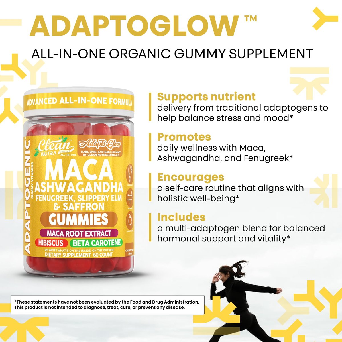 Clean Nutra Maca Root Gummies mit Ashwagandha, Fenugreek, Slippery Elm, Safran, Hibiskus, Beta-Carotin & Vitamin A für Frauen – 60 vegane Gummibärchen, Adaptogen, Non-GMO
