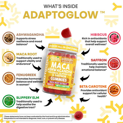 Clean Nutra Maca Root Gummies mit Ashwagandha, Fenugreek, Slippery Elm, Safran, Hibiskus, Beta-Carotin & Vitamin A für Frauen – 60 vegane Gummibärchen, Adaptogen, Non-GMO