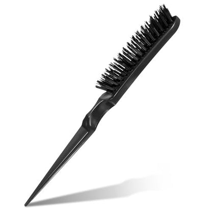 Teasing Boar Bristle Hair Brush für Frauen, Schwarz - Nylonborsten und Wildschweinborsten für Volumen und Edge Control