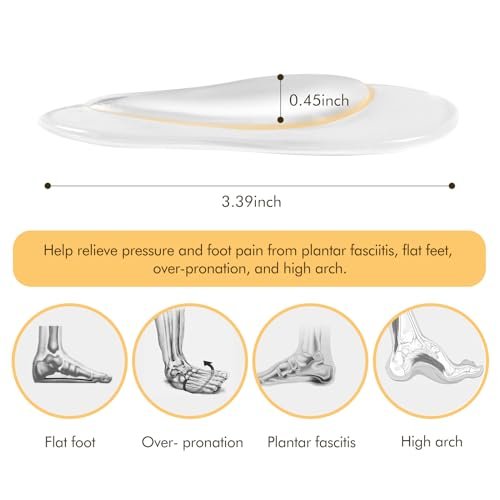 ZUCNANA Fersensporn Einlagen für Frauen (6 Paar) – Weiche Gel-Gewölbestützen für Plantarfasziitis, wieder verwendbare Fußschmerz-Pads, eine Größe passt für alle (Transparent)