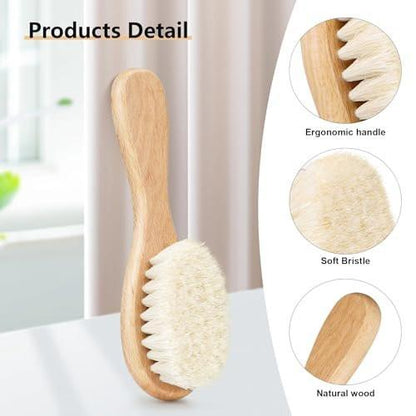 Molylove Baby Haarbürste und Purple Cradle Cap Bürsten Set für Neugeborene und Kleinkinder, Holz Baby Haarbürsten Set mit weichen Ziegenhaarborsten, Baby Haarpflegeset 2 Stück