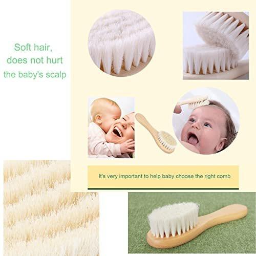 Molylove Baby Haarbürste und Purple Cradle Cap Bürsten Set für Neugeborene und Kleinkinder, Holz Baby Haarbürsten Set mit weichen Ziegenhaarborsten, Baby Haarpflegeset 2 Stück