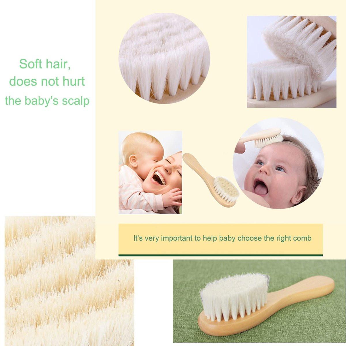Molylove Baby Haarbürste und Purple Cradle Cap Bürsten Set für Neugeborene und Kleinkinder, Holz Baby Haarbürsten Set mit weichen Ziegenhaarborsten, Baby Haarpflegeset 2 Stück