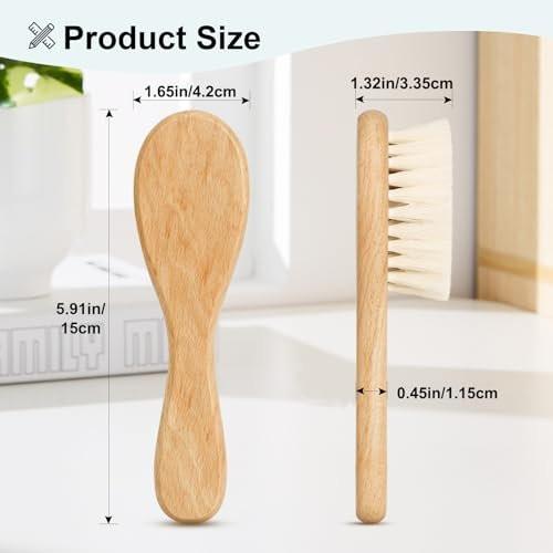 Molylove Baby Haarbürste und Purple Cradle Cap Bürsten Set für Neugeborene und Kleinkinder, Holz Baby Haarbürsten Set mit weichen Ziegenhaarborsten, Baby Haarpflegeset 2 Stück