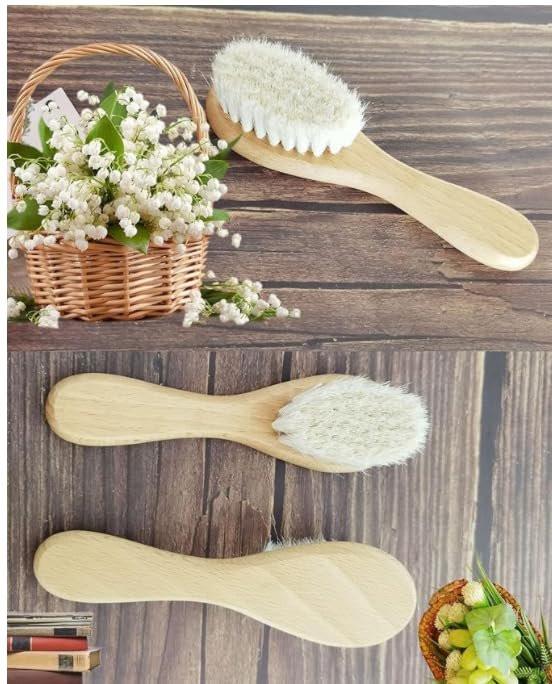 Molylove Baby Haarbürste und Purple Cradle Cap Bürsten Set für Neugeborene und Kleinkinder, Holz Baby Haarbürsten Set mit weichen Ziegenhaarborsten, Baby Haarpflegeset 2 Stück