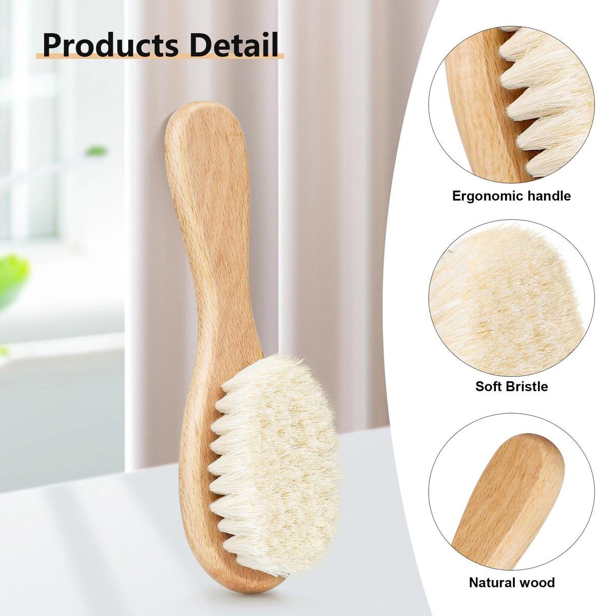 Molylove Baby Haarbürste und Purple Cradle Cap Bürsten Set für Neugeborene und Kleinkinder, Holz Baby Haarbürsten Set mit weichen Ziegenhaarborsten, Baby Haarpflegeset 2 Stück