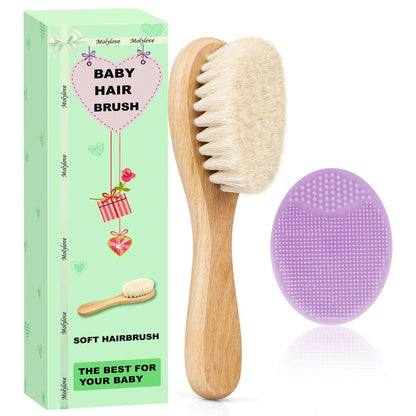 Molylove Baby Haarbürste und Purple Cradle Cap Bürsten Set für Neugeborene und Kleinkinder, Holz Baby Haarbürsten Set mit weichen Ziegenhaarborsten, Baby Haarpflegeset 2 Stück