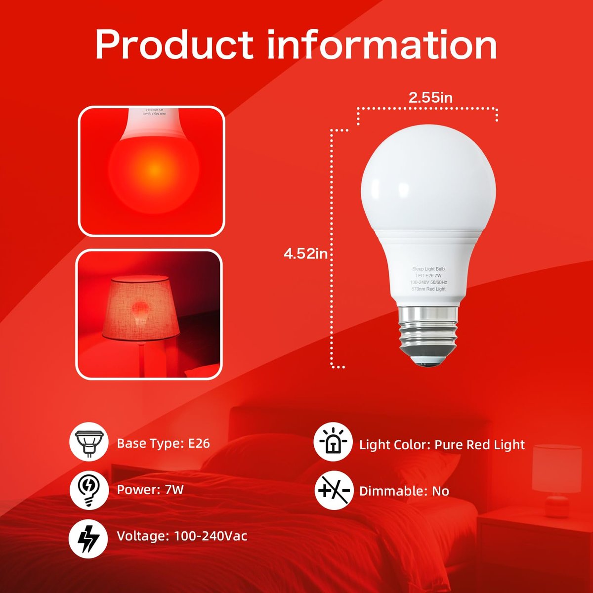 Edoyosa Rotlichtlampe für Schlaf 670nm – Natürliche Schlafhilfe mit Blaulichtblocker, 7W E27, für Stressabbau, Entspannung, Reisen, Meditation und Yoga