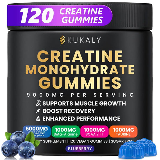 ZyterX Creatin-Monohydrat-Gummis für Männer & Frauen, 9000 mg, zuckerfrei mit L-Taurin, BCAA 2:1, B12, B6 – Kraft, Fokus & Ausdauer – vegan, ohne Gentechnik, Blaubeere, 120 Stück