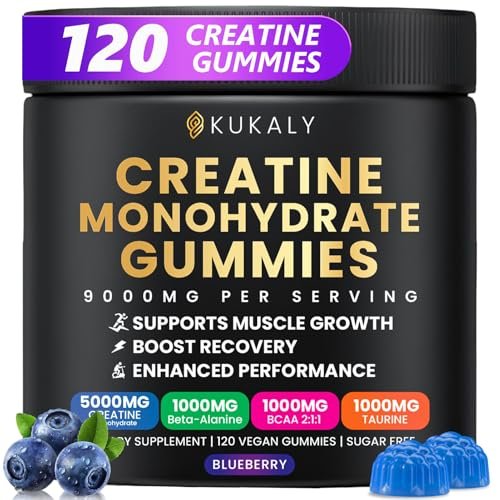 ZyterX Creatin-Monohydrat-Gummis für Männer & Frauen, 9000 mg, zuckerfrei mit L-Taurin, BCAA 2:1, B12, B6 – Kraft, Fokus & Ausdauer – vegan, ohne Gentechnik, Blaubeere, 120 Stück