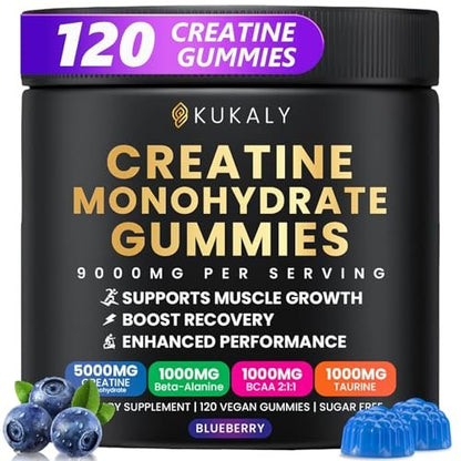 ZyterX Creatin-Monohydrat-Gummis für Männer & Frauen, 9000 mg, zuckerfrei mit L-Taurin, BCAA 2:1, B12, B6 – Kraft, Fokus & Ausdauer – vegan, ohne Gentechnik, Blaubeere, 120 Stück