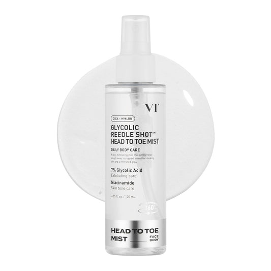 VT COSMETICS 7% Glykolische Säure Reedle Shot Kopf-bis-Fuß-Mist mit Niacinamid, Peeling-Spray für unebene & Erdbeerhaut, dunkle Flecken, Hauttextur, Keratosis Pilaris, Koreanische Hautpflege (120 ml)