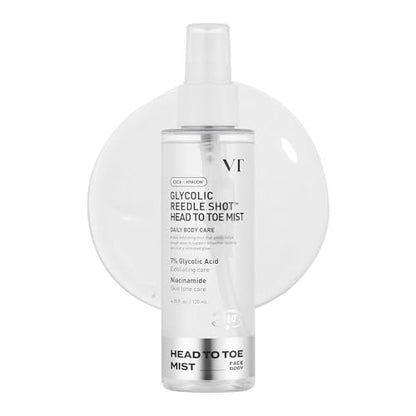 VT COSMETICS 7% Glykolische Säure Reedle Shot Kopf-bis-Fuß-Mist mit Niacinamid, Peeling-Spray für unebene & Erdbeerhaut, dunkle Flecken, Hauttextur, Keratosis Pilaris, Koreanische Hautpflege (120 ml)