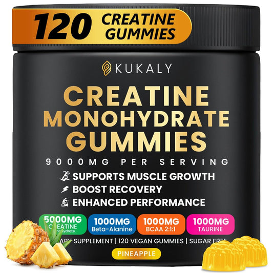 ZyterX Creatin-Monohydrat Gummies für Männer & Frauen, 9000MG Creatin Gummies Zuckerfrei mit L-Taurin, BCAA 2:1, B12 B6 für Kraft, Fokus & Ausdauer, Vegan, Non-GMO, Ananas 120 Stück