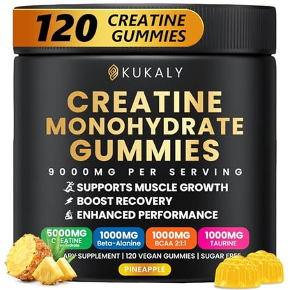 ZyterX Creatin-Monohydrat Gummies für Männer & Frauen, 9000MG Creatin Gummies Zuckerfrei mit L-Taurin, BCAA 2:1, B12 B6 für Kraft, Fokus & Ausdauer, Vegan, Non-GMO, Ananas 120 Stück