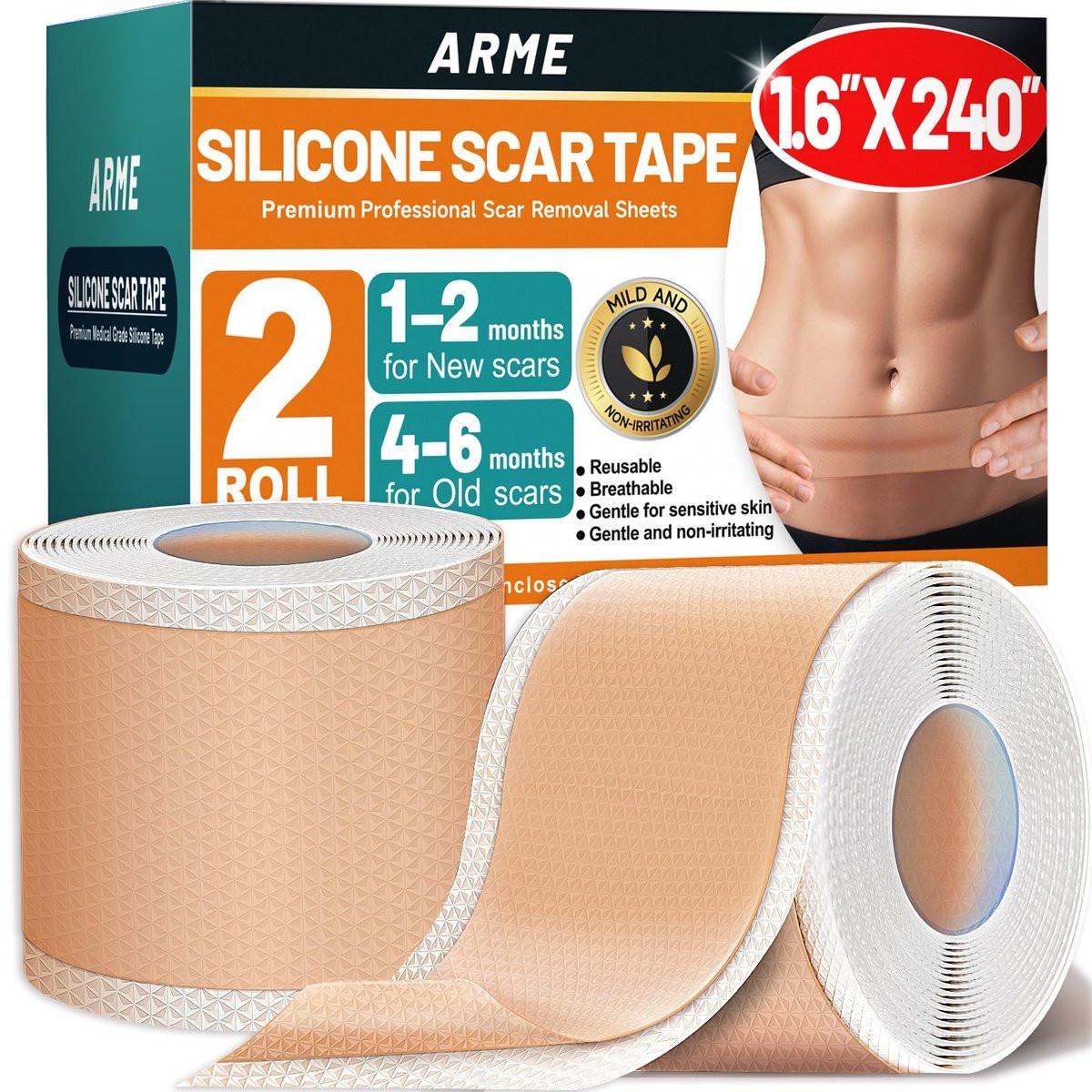 Arme Silikon-Narbenband, 1,6" x 240" Silikon-Narbenfolie (2 Rollen - 6 m), medizinisches Narbenband zur Narbenentfernung, wiederverwendbare Narbenstreifen für Bauchdeckenstraffung, Kaiserschnitt, Keloid
