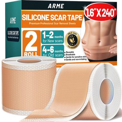 Arme Silikon-Narbenband, 1,6" x 240" Silikon-Narbenfolie (2 Rollen - 6 m), medizinisches Narbenband zur Narbenentfernung, wiederverwendbare Narbenstreifen für Bauchdeckenstraffung, Kaiserschnitt, Keloid