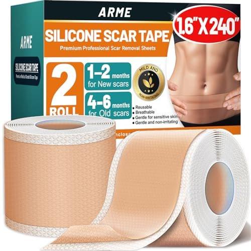 Arme Silikon-Narbenband, 1,6" x 240" Silikon-Narbenfolie (2 Rollen - 6 m), medizinisches Narbenband zur Narbenentfernung, wiederverwendbare Narbenstreifen für Bauchdeckenstraffung, Kaiserschnitt, Keloid