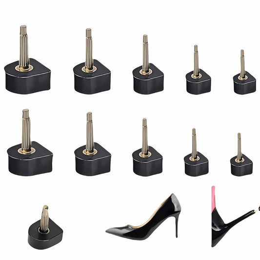 RyanDesign 10 Paar High Heel Spitzen-Ersatz - U/Cap-Stil, 2,4 mm & 3 mm Metallkern, 5 Größen (8-12 mm) | Langlebige, rutschfeste Absatzkappen für Damenschuhe | Leise, schnelle DIY-Installation (Schwarz)