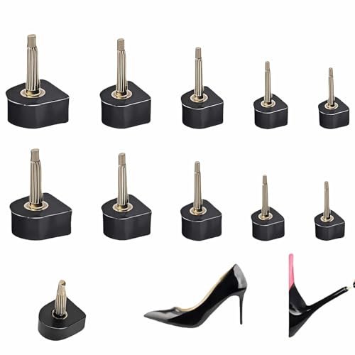 RyanDesign 10 Paar High Heel Spitzen-Ersatz - U/Cap-Stil, 2,4 mm & 3 mm Metallkern, 5 Größen (8-12 mm) | Langlebige, rutschfeste Absatzkappen für Damenschuhe | Leise, schnelle DIY-Installation (Schwarz)