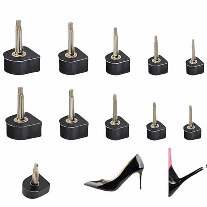 RyanDesign 10 Paar High Heel Spitzen-Ersatz - U/Cap-Stil, 2,4 mm & 3 mm Metallkern, 5 Größen (8-12 mm) | Langlebige, rutschfeste Absatzkappen für Damenschuhe | Leise, schnelle DIY-Installation (Schwarz)