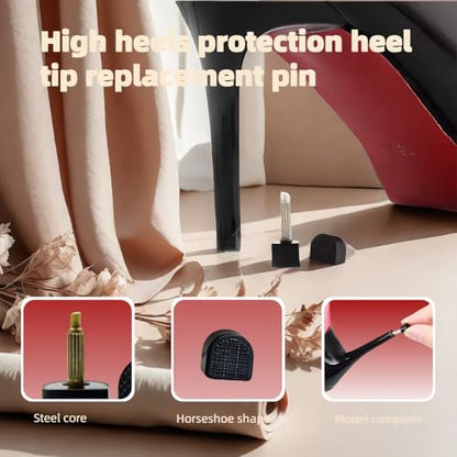 RyanDesign 10 Paar High Heel Spitzen-Ersatz - U/Cap-Stil, 2,4 mm & 3 mm Metallkern, 5 Größen (8-12 mm) | Langlebige, rutschfeste Absatzkappen für Damenschuhe | Leise, schnelle DIY-Installation (Schwarz)