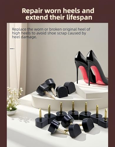 RyanDesign 10 Paar High Heel Spitzen-Ersatz - U/Cap-Stil, 2,4 mm & 3 mm Metallkern, 5 Größen (8-12 mm) | Langlebige, rutschfeste Absatzkappen für Damenschuhe | Leise, schnelle DIY-Installation (Schwarz)