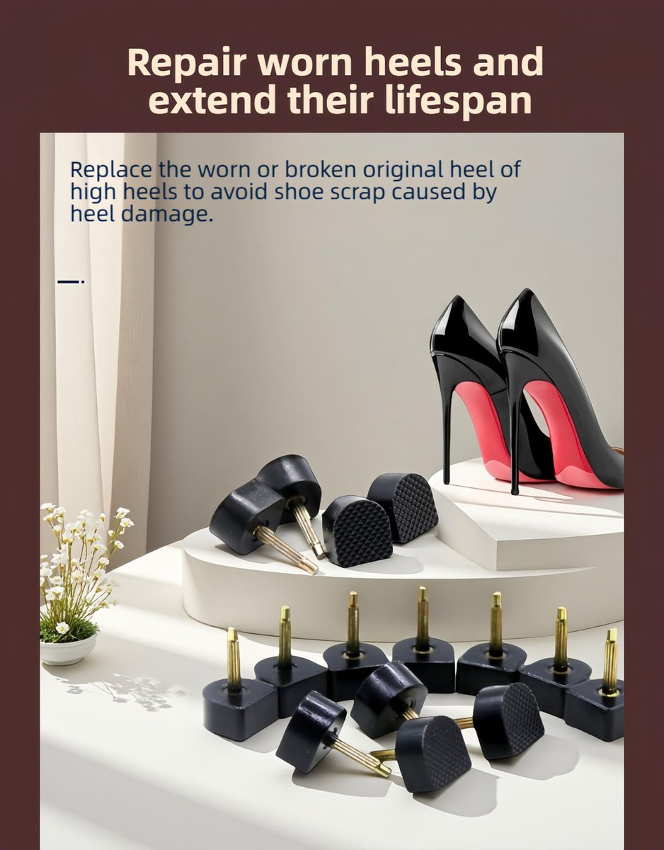 RyanDesign 10 Paar High Heel Spitzen-Ersatz - U/Cap-Stil, 2,4 mm & 3 mm Metallkern, 5 Größen (8-12 mm) | Langlebige, rutschfeste Absatzkappen für Damenschuhe | Leise, schnelle DIY-Installation (Schwarz)