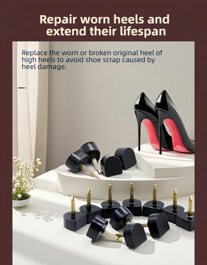 RyanDesign 10 Paar High Heel Spitzen-Ersatz - U/Cap-Stil, 2,4 mm & 3 mm Metallkern, 5 Größen (8-12 mm) | Langlebige, rutschfeste Absatzkappen für Damenschuhe | Leise, schnelle DIY-Installation (Schwarz)
