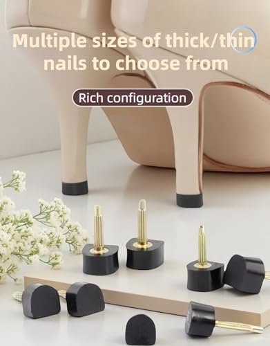RyanDesign 10 Paar High Heel Spitzen-Ersatz - U/Cap-Stil, 2,4 mm & 3 mm Metallkern, 5 Größen (8-12 mm) | Langlebige, rutschfeste Absatzkappen für Damenschuhe | Leise, schnelle DIY-Installation (Schwarz)