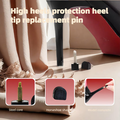 RyanDesign 10 Paar High Heel Spitzen-Ersatz - U/Cap-Stil, 2,4 mm & 3 mm Metallkern, 5 Größen (8-12 mm) | Langlebige, rutschfeste Absatzkappen für Damenschuhe | Leise, schnelle DIY-Installation (Schwarz)