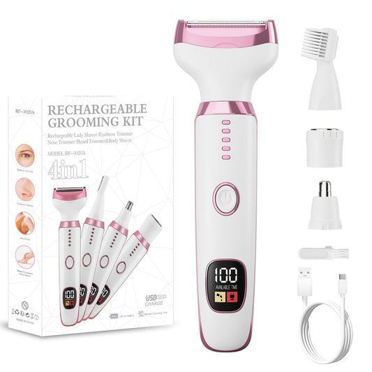 Elektrorasierer für Frauen – 4-in-1 Bikini-Trimmer & Körperrasierer für Nasenhaare, Gesicht, Augenbrauen, Arme, Beine, Achseln, Bikinizone, wiederaufladbar, nass/trocken, schmerzfrei
