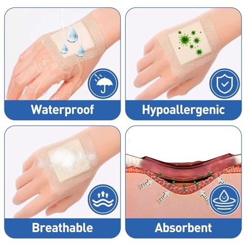 AZEN 12er-Pack Silikon-Schaumstoff-Wundauflage, 3,2" x 4" – Wasserdichte Silikonpflaster mit Kleberand, große selbstklebende Wundversorgung