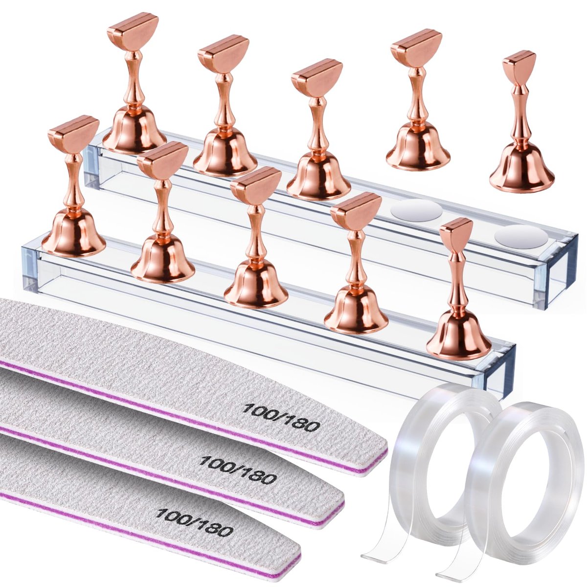 Fandamei Metallic Nagelständer – Nagelhalter zum Nagellackieren, Press-On-Nägel Ständer, Nagelkunstwerkzeug, Roségold