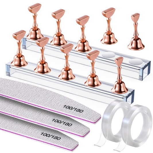 Fandamei Metallic Nagelständer – Nagelhalter zum Nagellackieren, Press-On-Nägel Ständer, Nagelkunstwerkzeug, Roségold