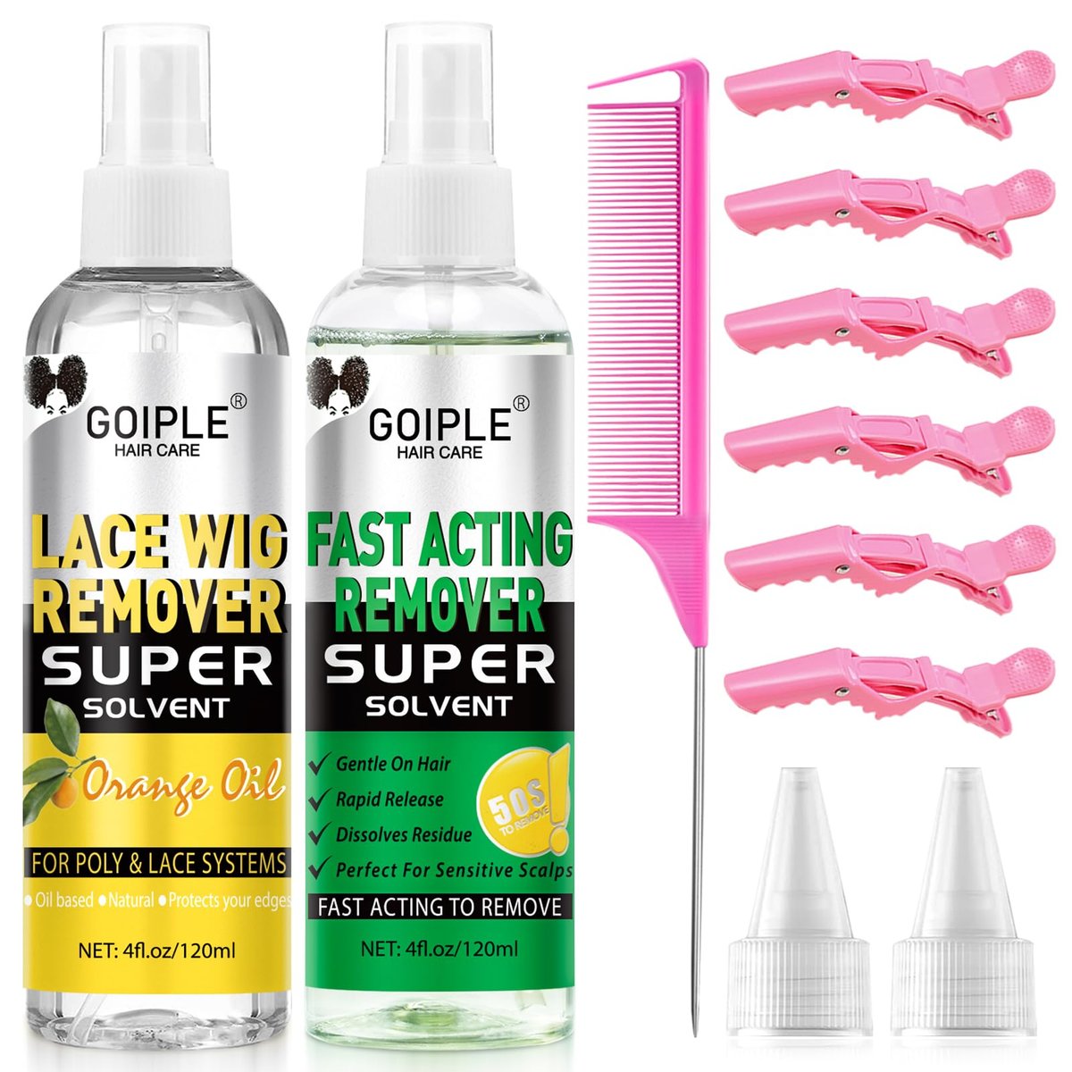 Tape-in-Extension-Haar-Kleber-Entferner-Spray - Zweistufiges System für Kleberückstände - inklusive Haarkamm und Clips - 11-teilig