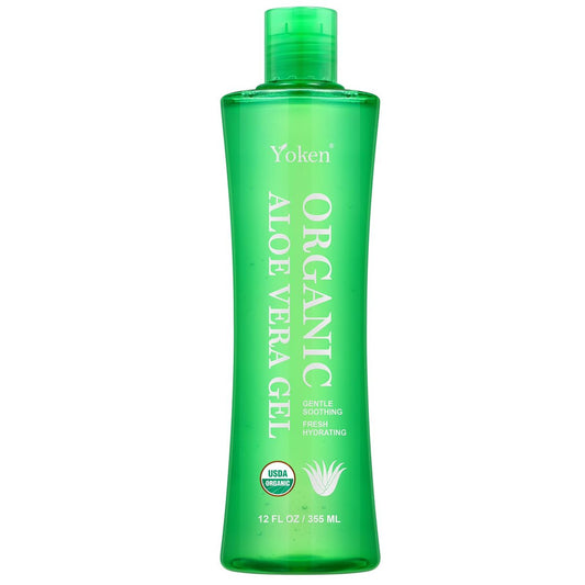 Yoken USDA Bio-zertifiziertes Bio-Aloe-Vera-Gel 12oz, 99% reiner Aloe-Vera-Saft, Gel-zu-Wasser-Textur, Alkoholfrei, ohne zugesetzten Duft, Gesichts-, Körper- und Haarpflege, kühlende & erfrischende Sommer-Hautpflege